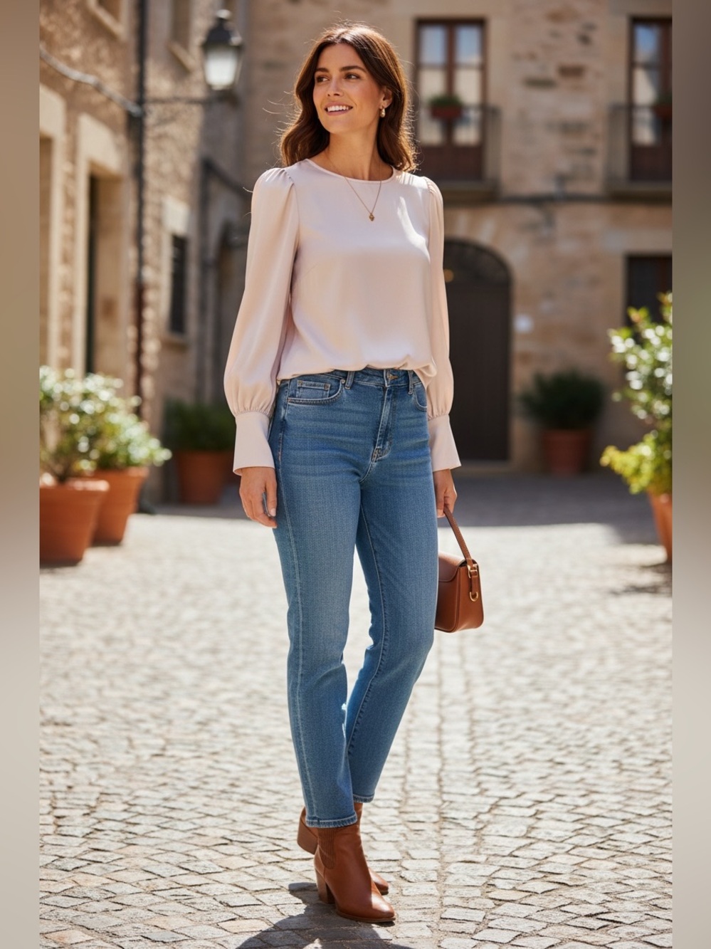 Philosophy Puff-Sleeve Satin Blouse in Blush Size S